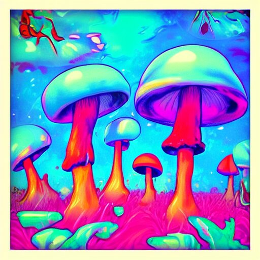 trippy mushrooms, acrilic paint, digital, artstation 