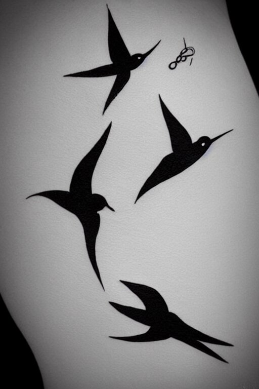 a beautiful tattoo design of minimalist swallows flying into spherical lines and simple basic shapes, black ink, abstract logo, line art 