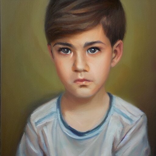 beautiful oil painting of a boy with short side part light brown hair and brown eyes