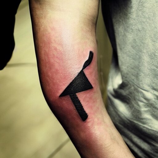 tattoo of a small abstract axe on the forearm