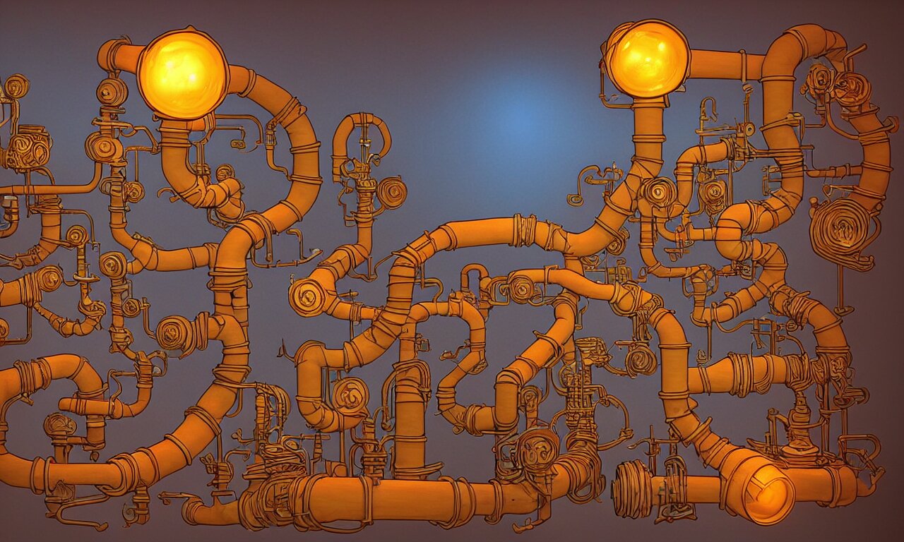 discworld theme, unix pipes, 3 d art, digital illustration, perfect lighting 