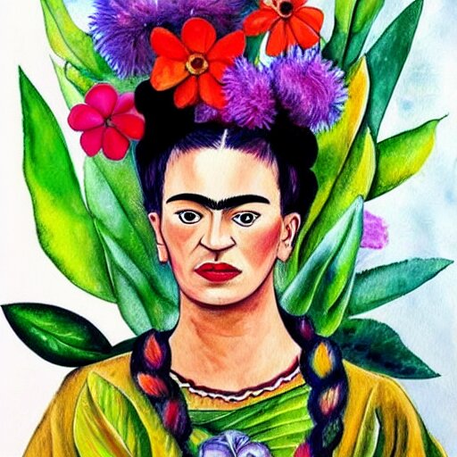 painting of colorful wild flowers frida kahlo style in Watercolor