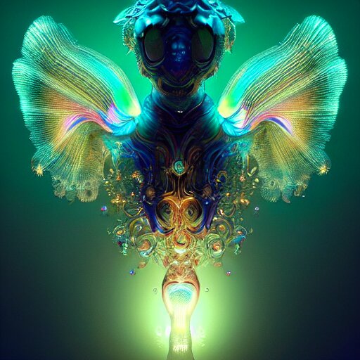 iridescent opalescent animal, backlit, warm tones, bioluminescent : by michal karcz, daniel merriam, victo ngai and guillermo del toro : ornate, dynamic, particulate, intricate, elegant, highly detailed, centered, artstation, smooth, sharp focus, octane render 