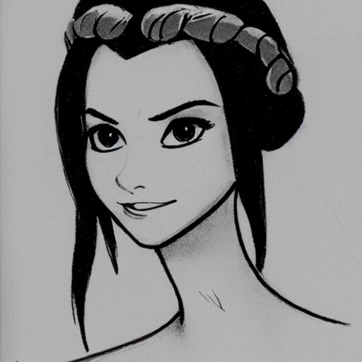 milt kahl sketch of victoria justice with tendrils hair style as princess padme from star wars episode 3