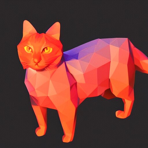 orange to red gradient low poly art of cat 