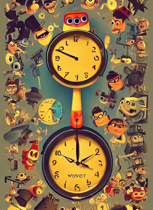 a poster of a pixar's movie about clocks, high definition, trending on artstation 