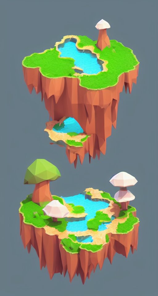 a cute little matte low poly isometric mushroom island, waterfalls, lat lighting, soft shadows, trending on artstation, 3d render, monument valley, fez video game,