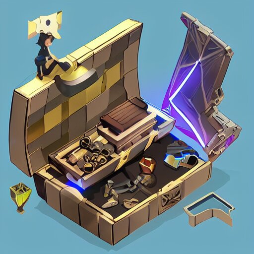 isometric treasure chest, futuristic, mirror's edge + nier automata