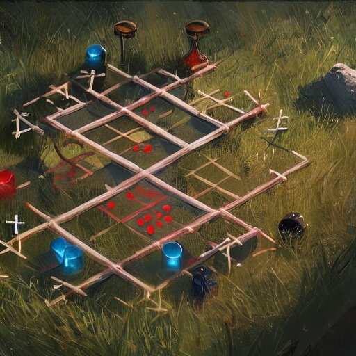 a beautiful concept art of a boardgame field for the game tic - tac - toe, noughts and crosses, xs and os, by greg rutkowski, featured on artstation 