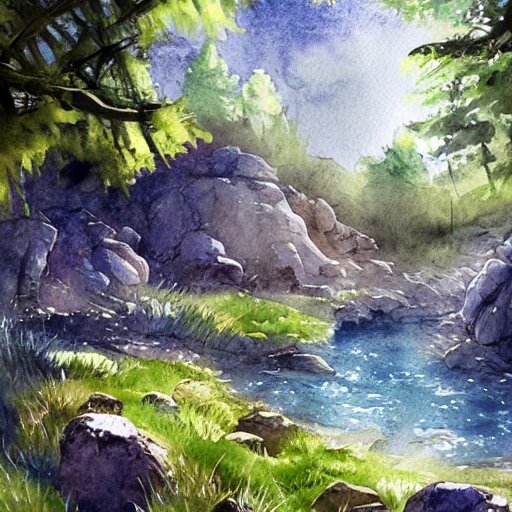 beautiful happy picturesque charming sci - fi organic homes in a beautiful natural scene. water, trees and rocks. beautiful light. soft colour scheme. beautiful artistic detailed watercolor by lurid. ( 2 0 2 2 ) 