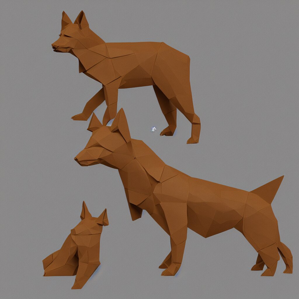 3 d rendering of japanese cardboard origami of simple shape of german shepherd, 2 d image, trending on artstation 