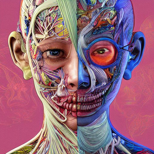 the anatomical face of a ridiculously beautiful and pretty woman partially made of onion rings of all colors looking up, an ultrafine detailed illustration by james jean, final fantasy, intricate linework, bright colors, behance contest winner, vanitas, angular, altermodern, unreal engine 5 highly rendered, global illumination, radiant light, detailed and intricate environment 