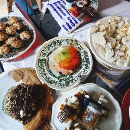 opulent banquet of plates of freshly baked chocolate chip cookies, jelly beans, chocolate sauce, marshmallows, highly detailed, food photography, art by rembrandt 