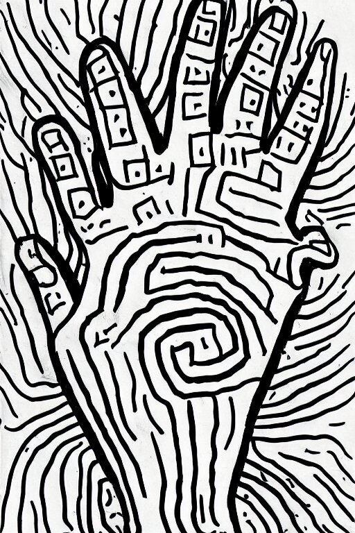 a drawing of a hand with a pattern on it, an abstract drawing by max gubler, instagram contest winner, funk art, childs drawing, art on instagram, myportfolio 