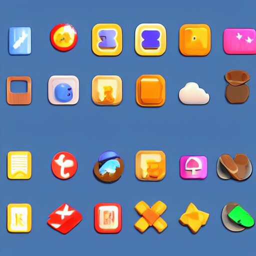 cubby 3 d icons for mobile game, stylized, blue scheme, 