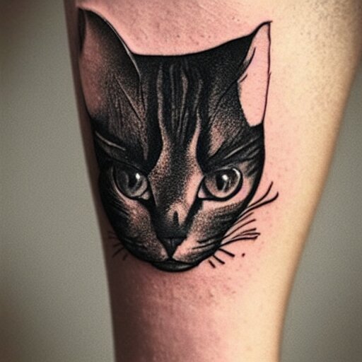 stick and poke tattoo of a cat, black and white tattoo, linework 