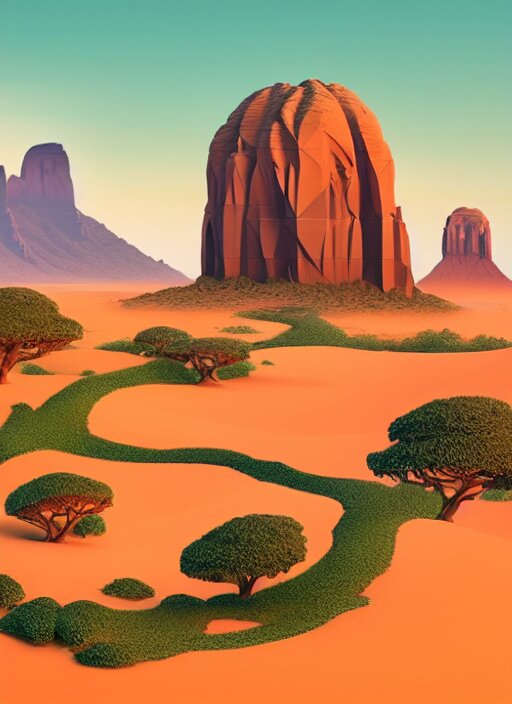 a low poly isometric render of socotra island with dragon trees in the style of monument valley, intricate, elegant, smooth shading, soft lighting, illustration, simple, solid shapes, by magali villeneuve, jeremy lipkin and michael garmash, rob rey and kentaro miura style, octane render, midsommar 