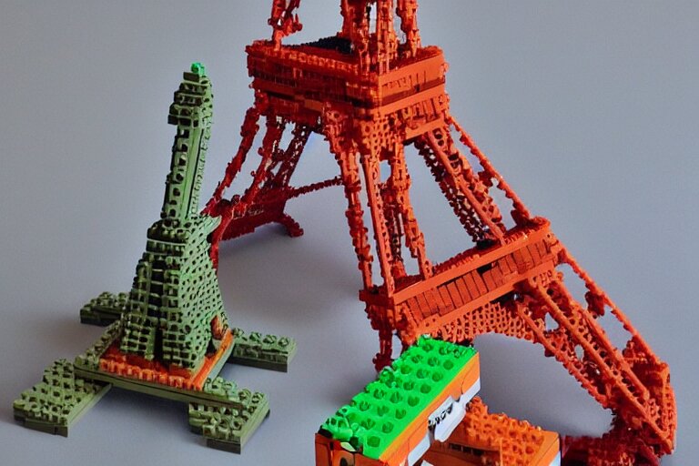 eiffel tower built in lego bricks