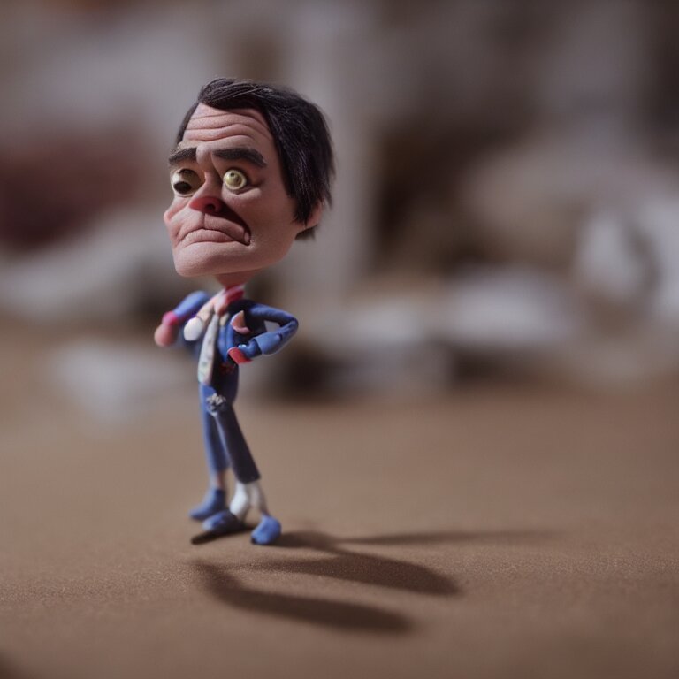 a cinematic film still of a claymation stop motion film starring jim carrey, shallow depth of field, 8 0 mm, f 1. 8 