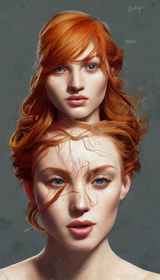 cheaky ginger, confident, bold, passionate , seductive, expressive, charismatic, very sweaty, intricate fashion clothing, insane, intricate, highly detailed, digital painting, artstation, concept art, smooth, sharp focus, illustration, Unreal Engine 5, 8K, art by artgerm and greg rutkowski and alphonse mucha