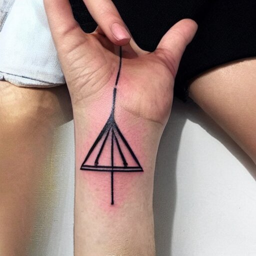 simple inner bicep tattoo of intersecting triangle outlines in outer space