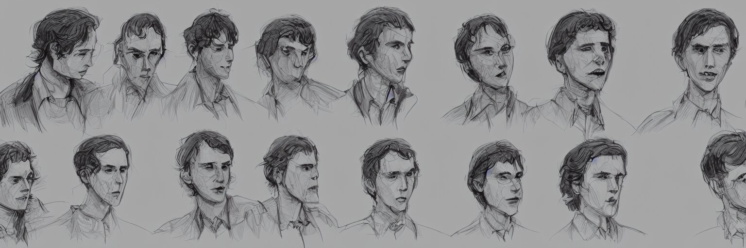 character study of julian lage and paul dano, clear faces, wild, crazy, character sheet, fine details, concept design, contrast, kim jung gi, pixar and da vinci, trending on artstation, 8 k, full body and head, turnaround, front view, back view, ultra wide angle 