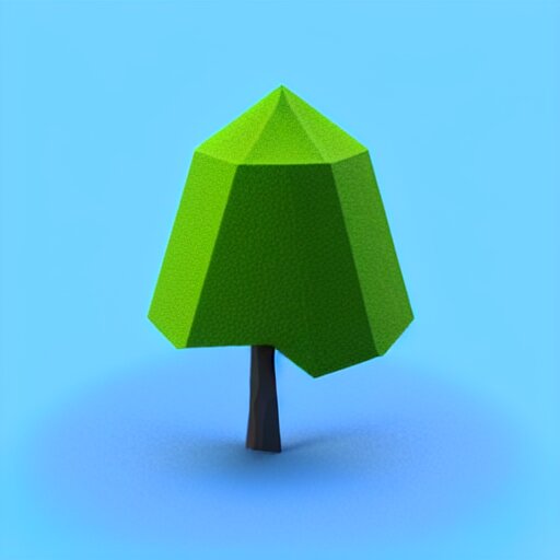 a 3d low poly object of just a small green tree on the blue background