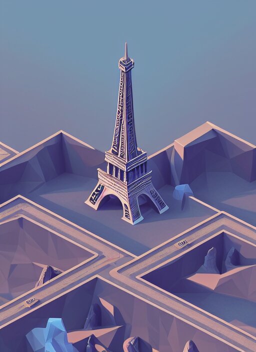 a low poly isometric render of eiffel tower in the style of monument valley, intricate, elegant, smooth shading, soft lighting, illustration, simple, solid shapes, by magali villeneuve, jeremy lipkin and michael garmash, rob rey and kentaro miura style, octane render 