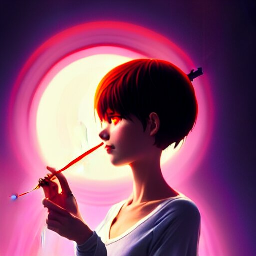 a woman holding a magic wand casting a spell, concept art by Ilya Kuvshinov, contest winner, fantasy art, official art, concept art, high detail, experimental, high quality, hyperrealistic, 4k