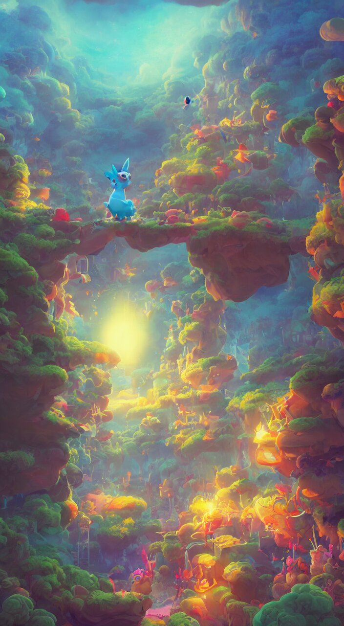 
magic background game design with miss pokemon woolly :: painting overlay by beeple by Raffaello Sanzi and Chao Teng Zhao :: centered,pixar and dremwork artstation, smooth, sharp focus, octane render, 3d rim light 
