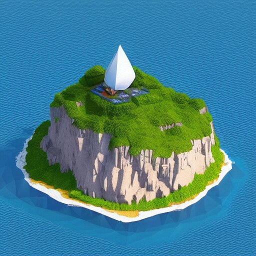 a floating island on an ocean isometric art, low poly art, game art, artstation, 3D render, cgsociety, octane render