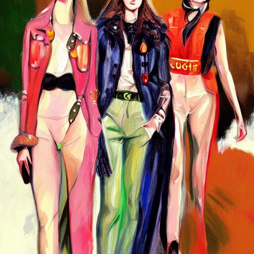 1970 covid fashion, gucci catwalk, oil painting, digital art, ultradetailed, artstation