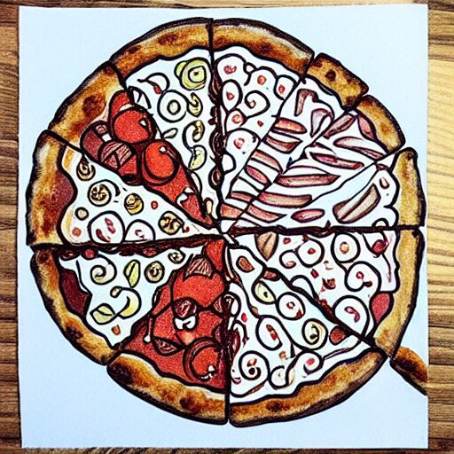 pizza:: zentangle, ink illustration