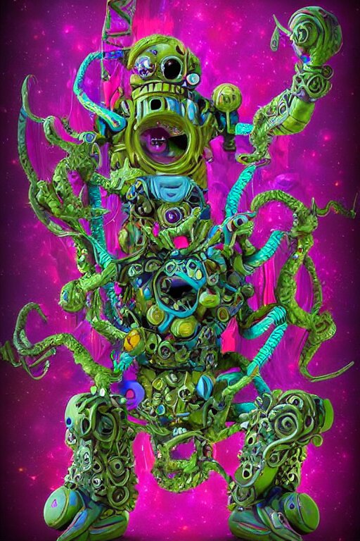 hyper-maximalist lowbrow style overdetailed 3d sculpture of a monster by clogtwo and ben ridgway inspired by beastwreckstuff chris dyer and jimbo phillips. Cosmic horror infused retrofuturist style. Hyperdetailed high resolution. Render by binx.ly in discodiffusion. Dreamlike surreal polished render by machine.delusions. Sharp focus. 