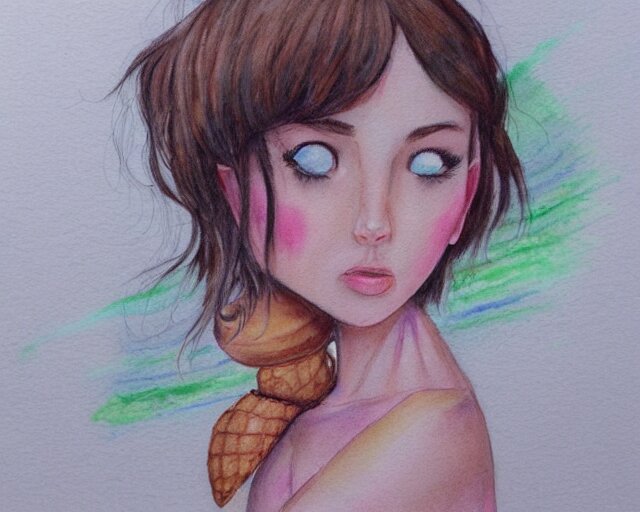 a girl with the ice cream watercolor colored pencil painting trending on artstation 