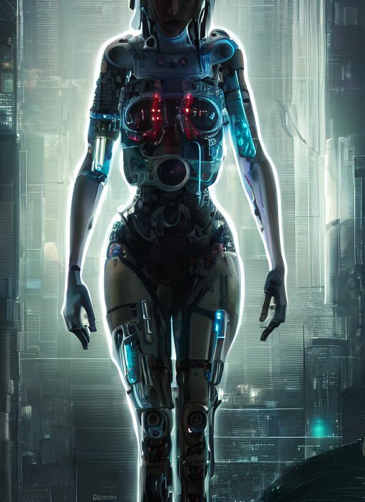 Ultra realistic full shot of a cyborg woman in a glass cylinder with electrical cables cables and mechanical arms that fix it., cyberpunk,sci-fi, fantasy,Kodak , soft light, volumetric lighting, ,night, fog ,smoke, intricate, elegant, highly detailed, digital painting, artstation, concept art, smooth, sharp focus, illustration,art by artgerm and greg rutkowski and alphonse mucha