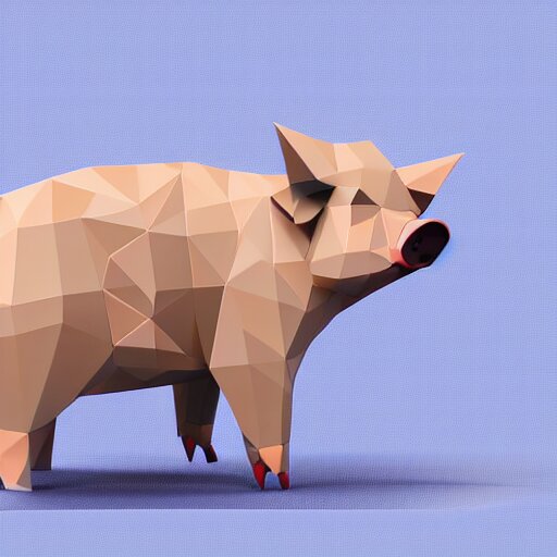 low poly pig, isometric view, blank background 