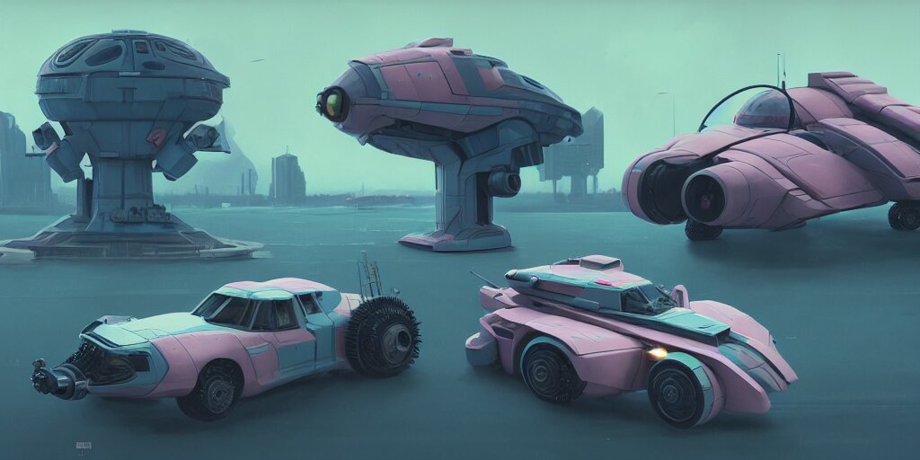 Hard Surface Shape Form Exploration, Detailed, 8k, sci-fi, pastel colors, props, panel, concept, simon stalenhag ,syd mead, vehicle, speeder, parts,modular, insane detail