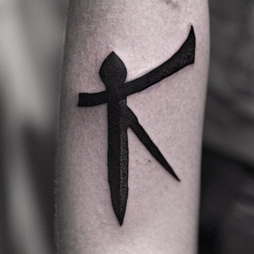 tattoo of a small abstract axe on the forearm