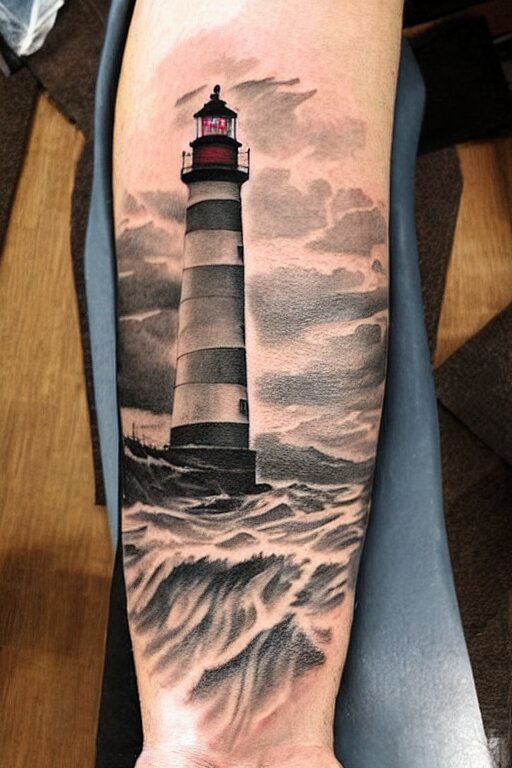 American traditional tattoo of a lighthouse