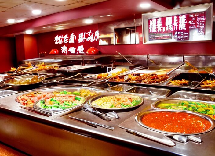 high quality photo of a chinese buffet in america, extreme detailed 