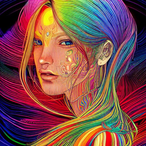 the head of a beautiful rainbow woman, an ultrafine detailed illustration by james jean, final fantasy, intricate linework, bright colors, behance contest winner, vanitas, angular, altermodern, unreal engine 5 highly rendered, global illumination, radiant light, detailed and intricate environment 