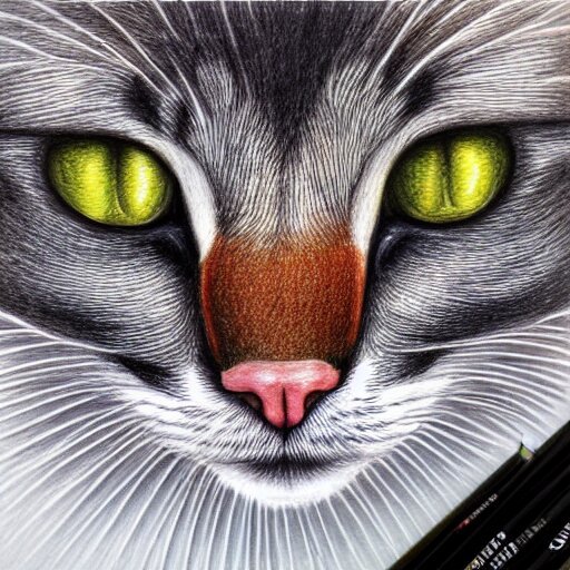  Colored pencil art on paper, Phantom Cat, highly detailed, artstation, MasterPiece, Award-Winning, Caran d'Ache Luminance