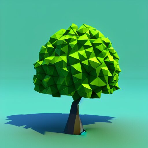 a 3d low poly object of just a small green tree on the blue background