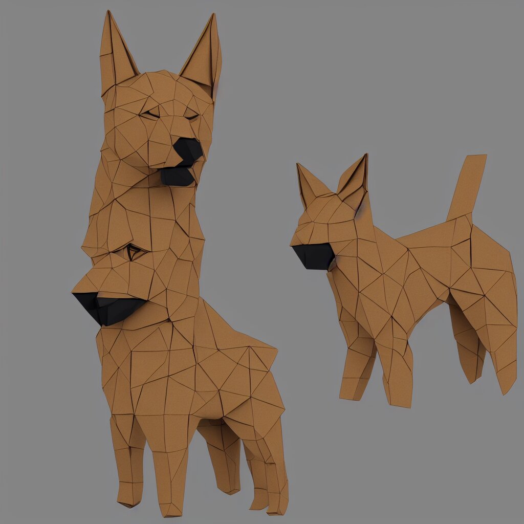 3 d rendering of japanese cardboard origami of simple shape of german shepherd, 2 d image, trending on artstation 