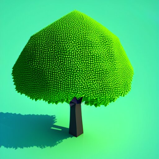 a 3d low poly object of just a small green tree on the blue background