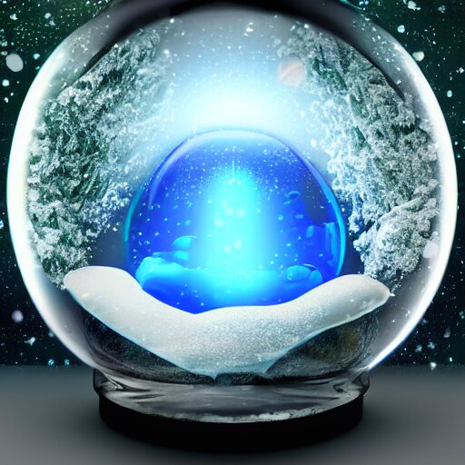 alien planet, lush with fluorescent mushrooms encapsulated in a snow globe, high detail, photorealistic 