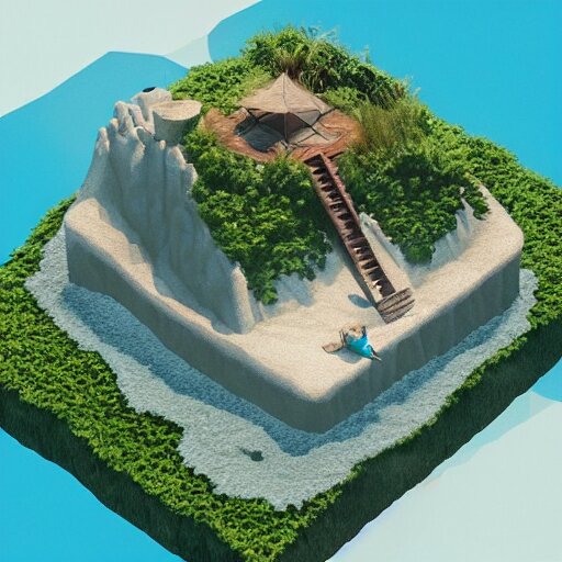 a floating island on an aquatic environment isometric art, lago di sorapis landscape, low poly art, game art, artstation, 3D render, high detail, cgsociety, octane render, sharp focus