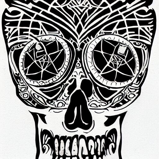 tattoo design, stencil, tattoo stencil, traditional, a world famous tattoo of a geometric skull with a galaxy coming out of the top of its head-s 100