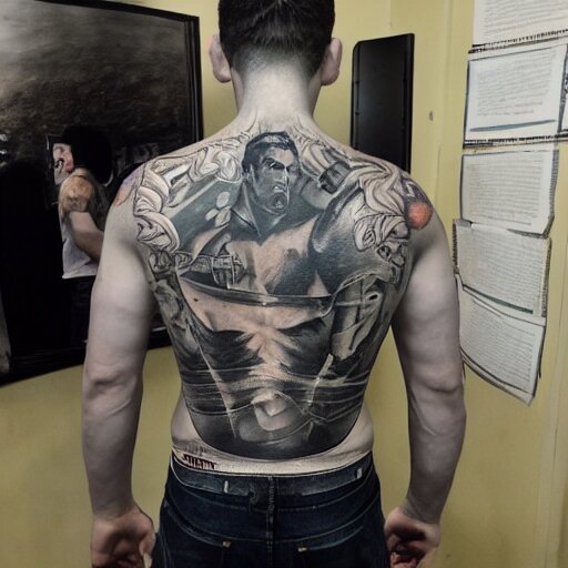 a picture of my new back tattoo of chris redfield by tom of finland 